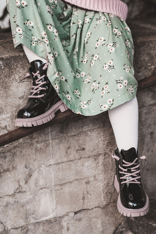 Лаковані теплі чоботи Чорно-фіолетові Heidi