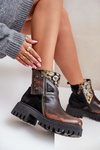 Шкіряні утеплені ботильйони на платформі та підборах Maciejka 06140-25 золото-чорні