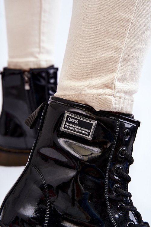 Чоботи жіночі лаковані утеплені GOE II2N4050 Чорні