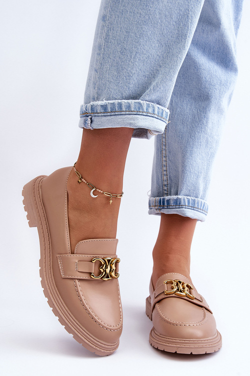 Жіночі шкіряні мокасини на плоскій підошві бежевого кольору Sincias