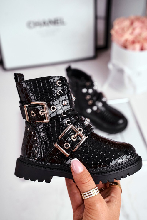 Чоботи дитячі теплі з хутром лаковані Black Mary