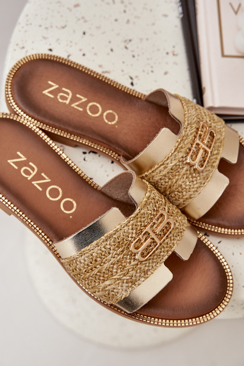 Шкіряні сандалі з декоративним елементом і плетінням Zazoo 40426 золоті