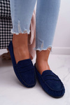 Жіночі мокасини темно-сині замшеві болеро