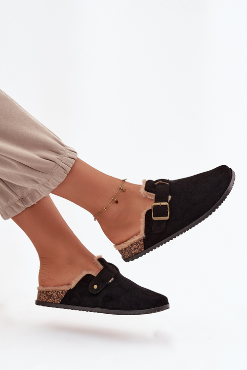 Жіночі тапочки з хутряною підкладкою з зажимом Чорний Sylisse