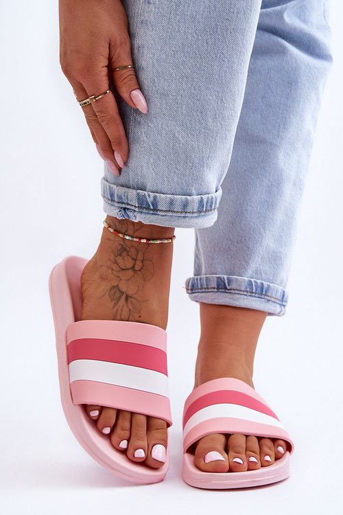 Жіночі тапочки в смужку рожеві Vision