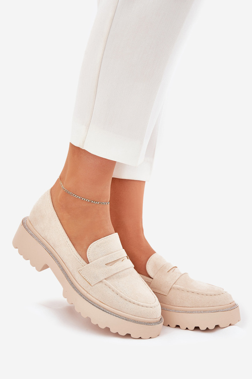 Жіночі еко замшеві мокасини з цирконіями бежеві Wilamla