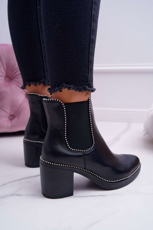 Чоботи жіночі на підборах зі стразами Чорні ритмічні