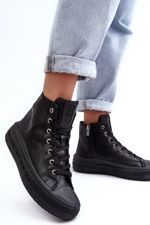 Жіночі стьобані кросівки на блискавці чорні Big Star MM274023