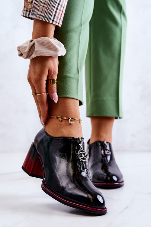 Лаковані Модні туфлі на пошті чорно-червоні Lorena