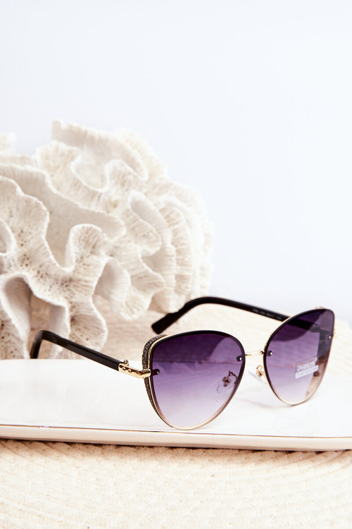 Жіночі сонцезахисні окуляри зі вставками з парчі UV400 чорно-золоті