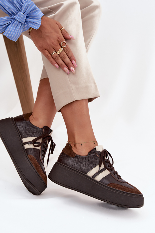 Шкіряні жіночі кросівки на платформі Zazoo 3775 шоколадні