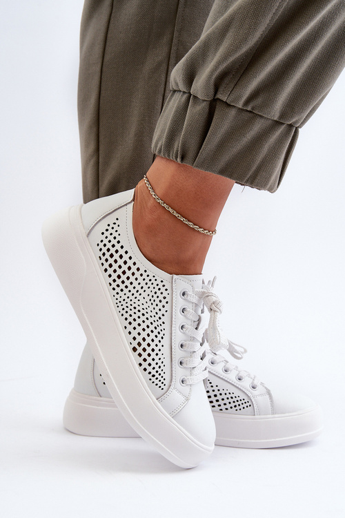 Білі жіночі шкіряні кросівки на платформі S.Barski LR505