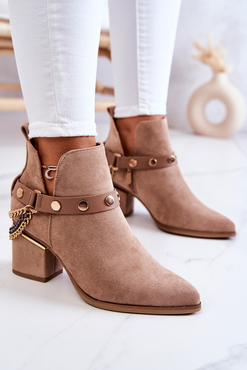 Замшеві жіночі чоботи з ланцюгом Темно-бежеві Tracy