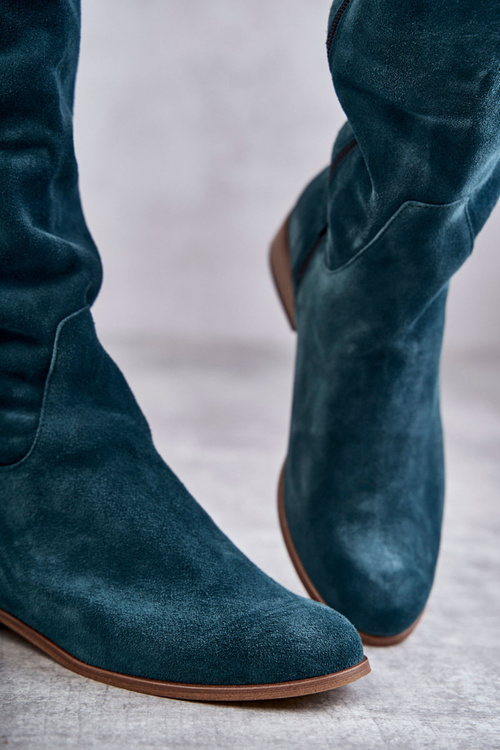 Чоботи жіночі на плоскій підошві Зелена Ізольда