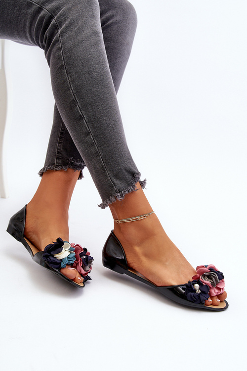 Жіночі гумові балетки з квітами Чорні Junikla