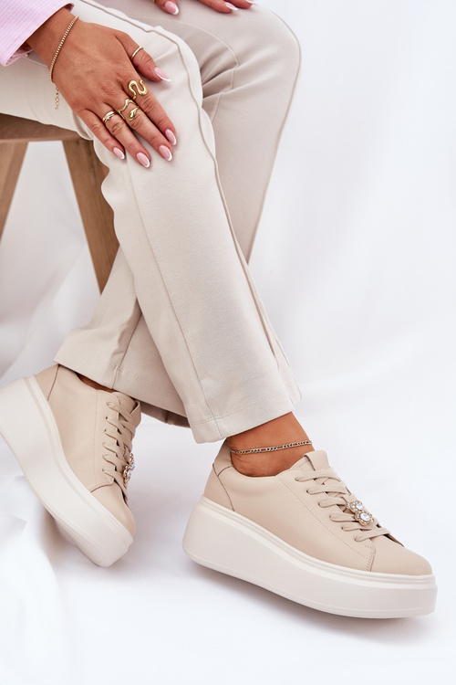 Жіноче Спортивне Взуття З Шкіри На Платформі З Прищіпкою Vinceza 39922 Бежеве