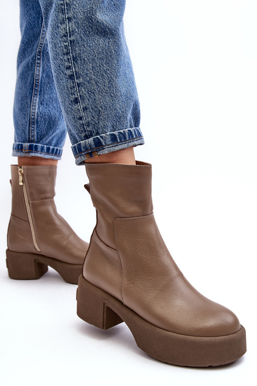 Шкіряні чоботи на низькому каблуці Темно-бежеві Lemar Volavola