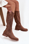 Жіночі Чоботи З Мереживним Візерунком На Плоскому Каблуці S Barški HY52 534 Коричневі