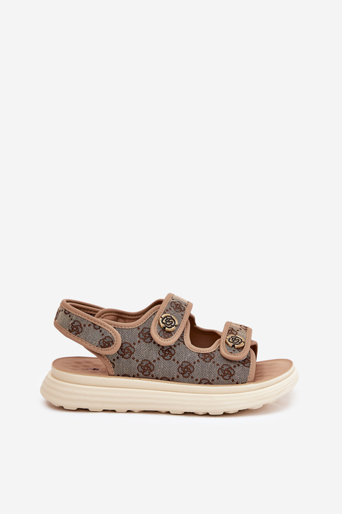 Жіночі Патерні Текстильні Сандалі З Золотими Деталями Хакі Pefese