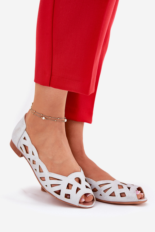 Перфоровані балерини з відкритими пальцями сріблясті Calgis