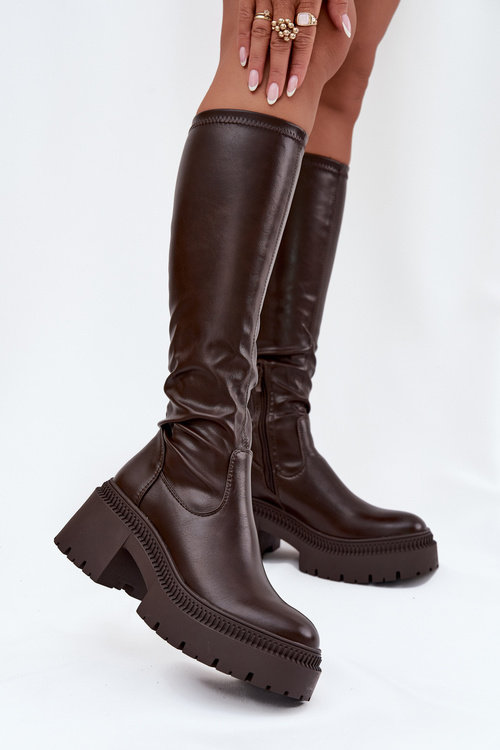 Жіночі чоботи з масивним каблуком і платформою Slip-On Коричневі Florinne