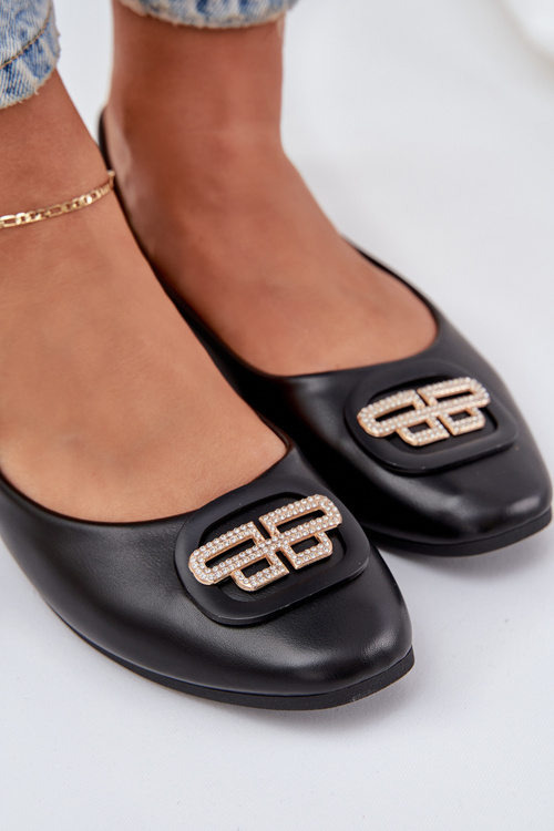 Балетки На Плоскій Підошві З Декором Чорні Ainoria
