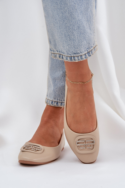 Балетні Туфлі На Плоскій Підошві З Декором Бежеві Ainoria