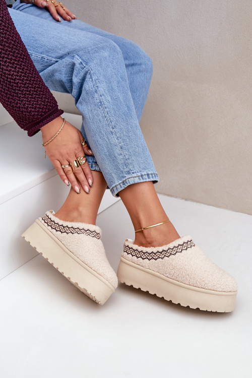 Снігоступи Тапочки На Платформі З Овчиним Пухом Світло-бежеві Leaniella
