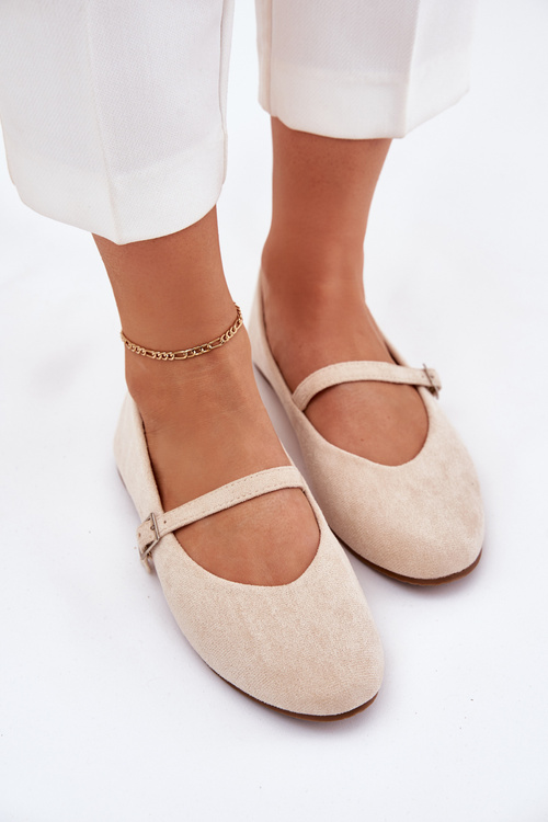 Плоскі Балерини З Пояском Еко Замшеві Бежеві Tirilina