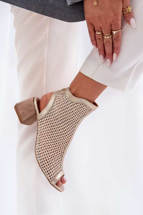 Жіночі Шкіряні Чоботи На Каблуку З Відкритою Пяткою Maciejka 06899-25 Золото-Бежеві