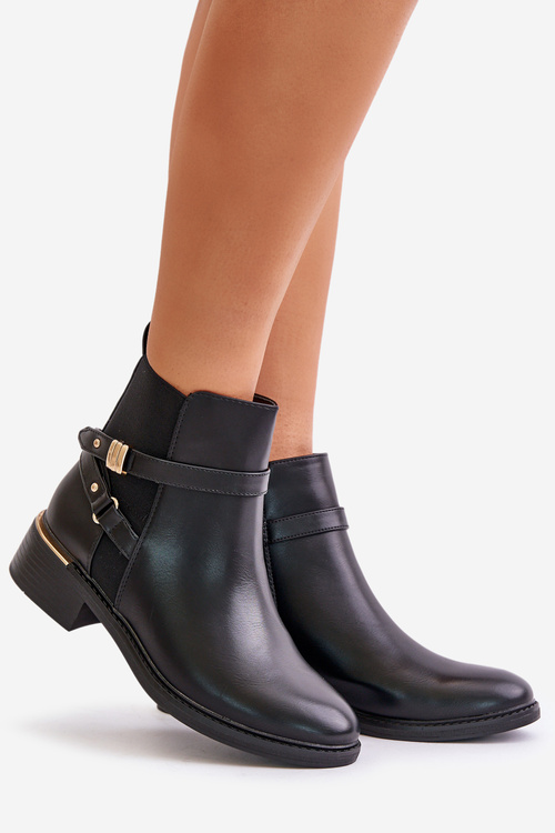 Чоботи жіночі, утеплені з декоративними ремінцями, чорні Kikirra