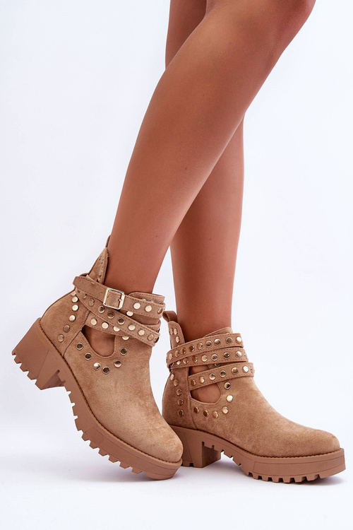 Жіночі замшеві чоботи з декоративною шпилькою Бежеві Bella