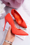 Жіночі замшеві туфлі на шпильці оранжевого кольору Yanna