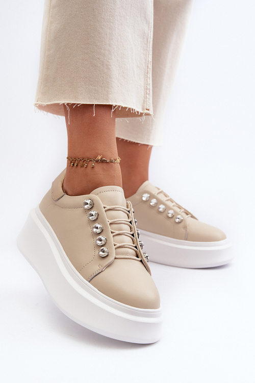 Жіночі шкіряні кросівки на масивній платформі бежеві S.Barski LR628