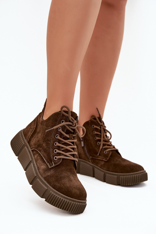 Замшеві Низькі Жіночі Чоботи На Платформі Big Star SS274595 Коричневі