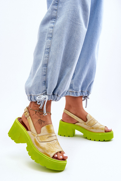 Шкіряні босоніжки на підборах і платформі Maciejka 06039-07 Жовті