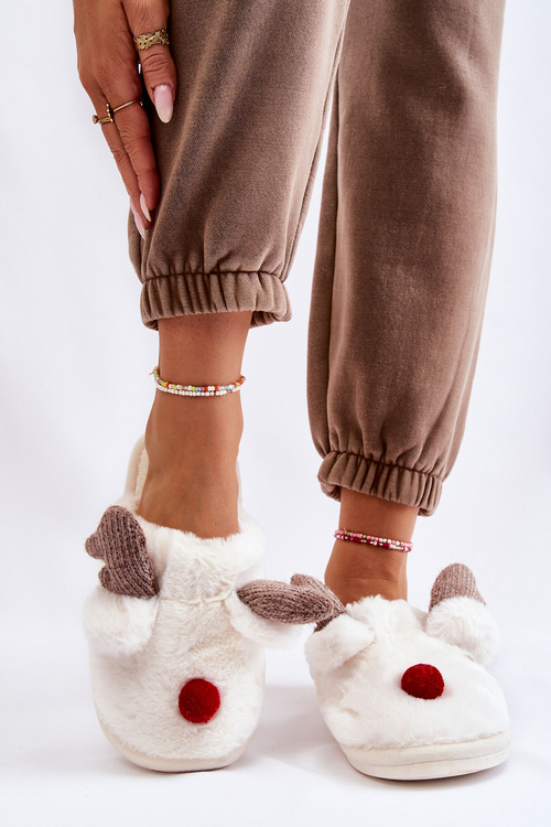 Жіночі тапочки з хутром і оленями Кремовий соп'я