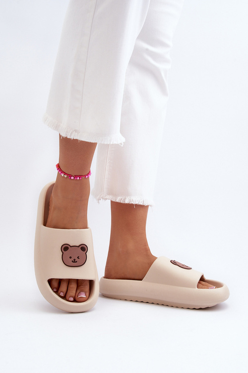 Легкі жіночі поролонові тапочки з ведмедиком Бежеві Lia