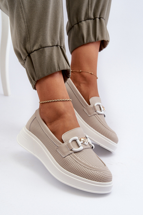 Бежеві жіночі шкіряні мокасини на платформі S.Barski LR720