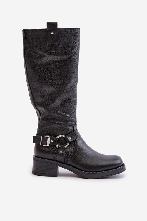 Чорні шкіряні жіночі чоботи Zazoo 70141