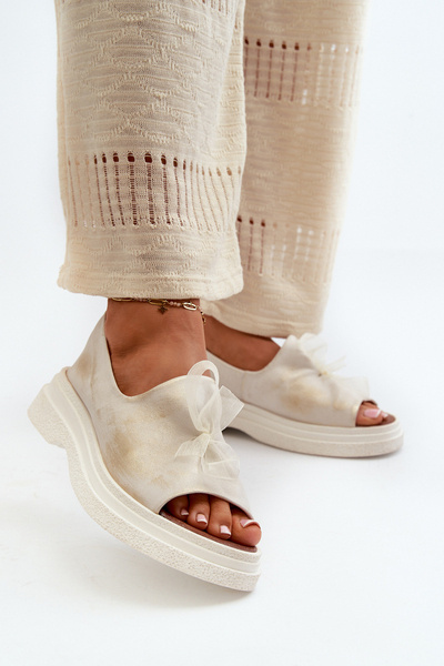 Zazoo 2939 Жіночі шкіряні босоніжки з бантом Золоті зіпсовані