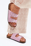 Жіночі сандалі на корковій платформі з пряжками лавандового Evisolla