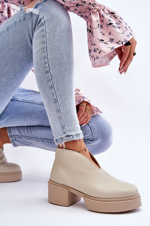 Шкіряні чоботи на масивних підборах Nicole 2795/054 Світло-бежевий