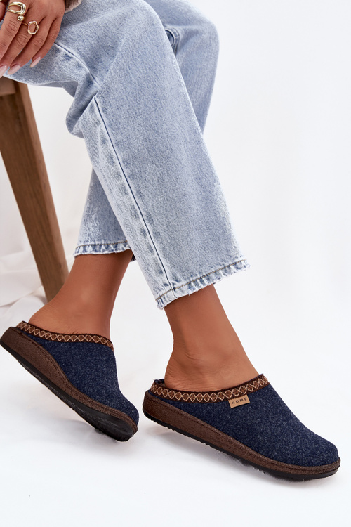 Жіночі капці з вишивкою Inblu NL000009 темно-синій