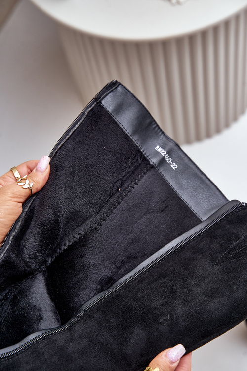 Чоботи на підборах із утепленою еко-замшею вище коліна, чорні Leamirael