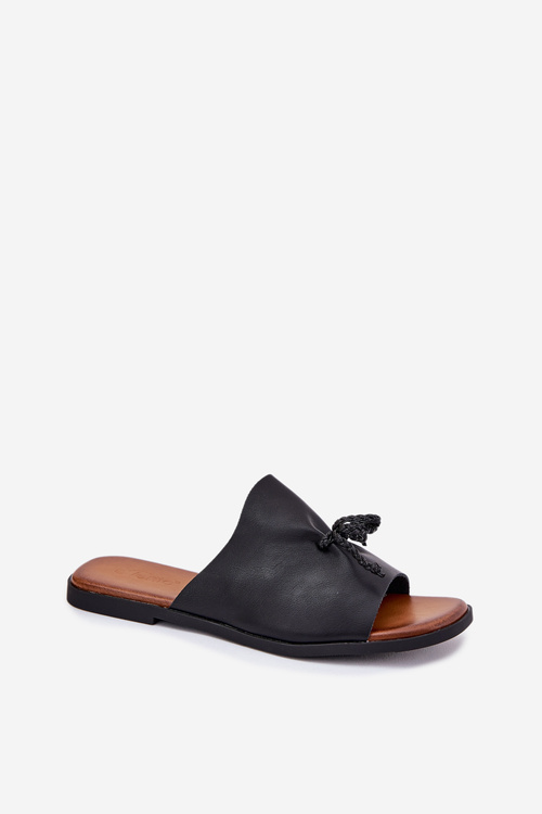Жіночі плоскі сандалі з декоративним зав'язуванням чорні Norela