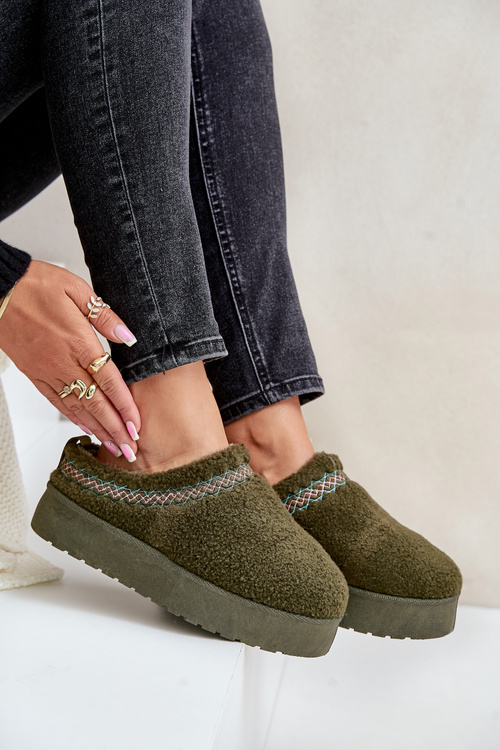 Сноуботсони на платформі з овечим хутром темно-зеленого кольору Mesirra