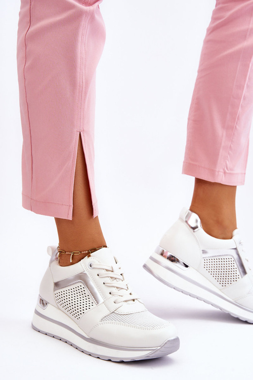 Шкіряне спортивне взуття на низькій танкетці Білий Braylen