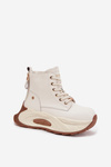 Шкіряні утеплені жіночі черевики на платформі GOE SS2N4300 Світло бежевий