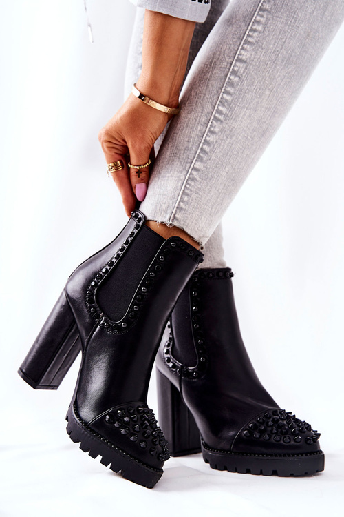Чоботи на високих підборах зі стразами Black Lisana